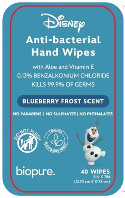 Antibacterial Wipes (Biopure Antibacterial Wipe Frozen Blueberry Frost Label2)